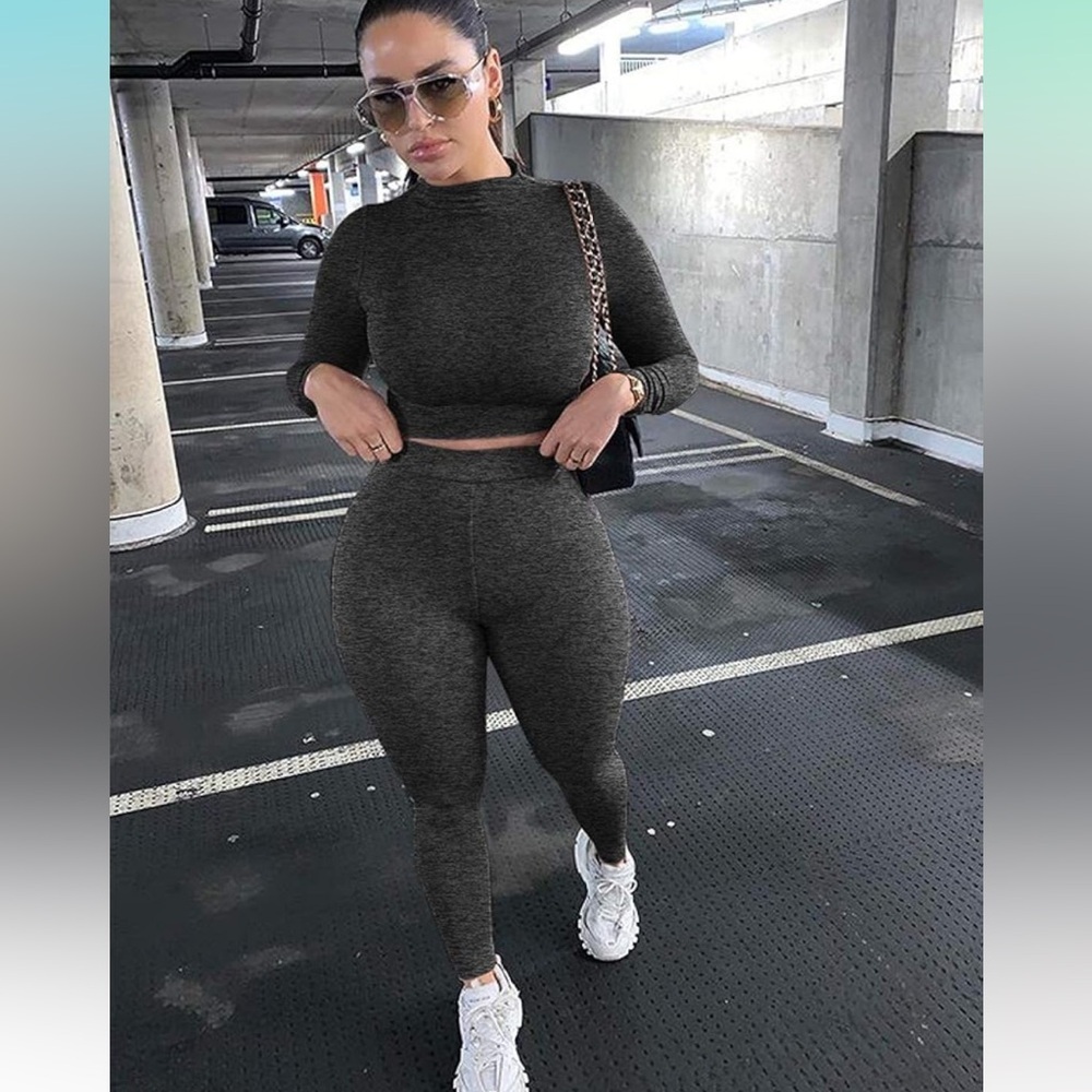 Long Sleeve Crop Top Pants Set